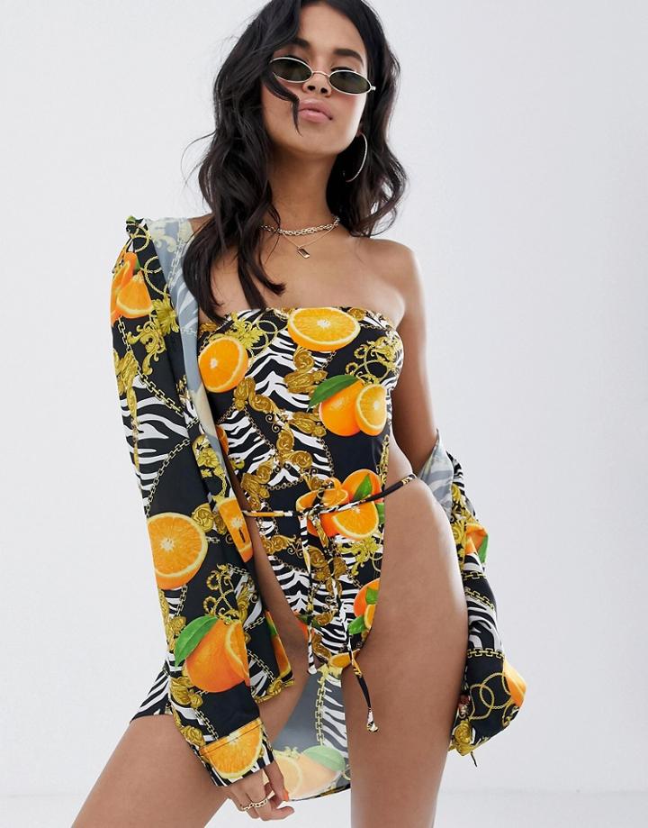 Jaded London Printed Beach Shirt In Multi - Multi