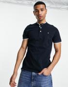 Jack & Jones Essentials Grandad Polo With Tipping In Navy