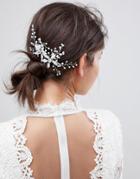 Asos Design Bridal Hair Comb With Leaf And Crystals - Silver