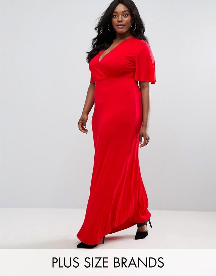 Club L Plus Maxi Dress With Wrap Front And Kimono Sleeves - Red