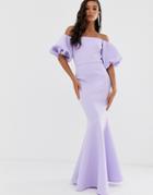 True Violet Black Label Puff Sleeve Peplum Maxi Dress In Lilac-blue