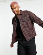 Mennace Trucker Jacket In Brown And Black Houndstooth