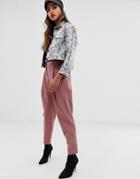 Asos Design 80's Tailored Pants With Deep Pleat - Pink