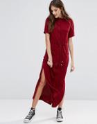 Daisy Street Tie Waist Jersey Midi Shirt Dress - Purple