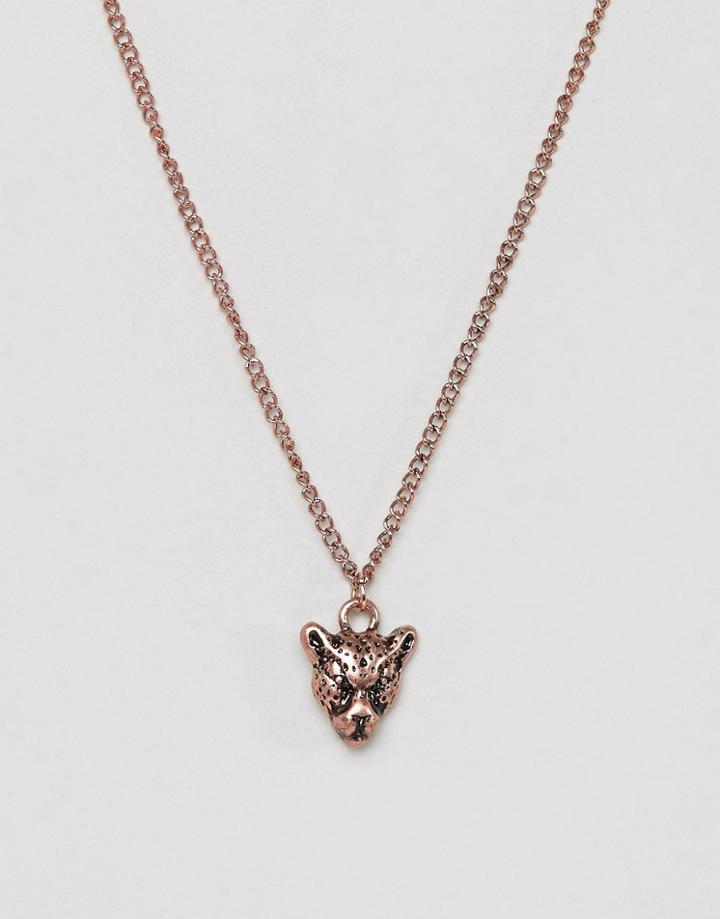 Asos Necklace In Burnished Rose Gold With Panther Pendant - Gold
