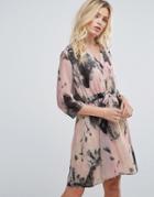 Selected Floral Print Dress With Waist Tie - Cream