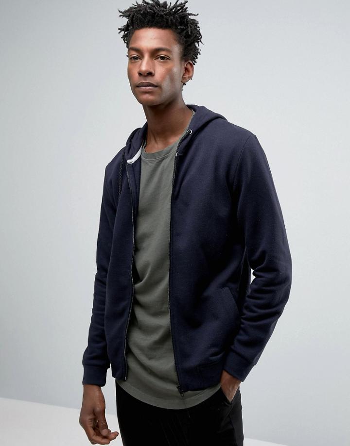 Only & Sons Waffle Zip Thru Hoodie In Navy - Navy