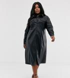 Neon Rose Plus Midi Shirt Dress In Faux Leather