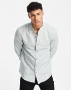 Asos Design Regular Smart Linen Shirt With Mandarin Collar In Mint-green