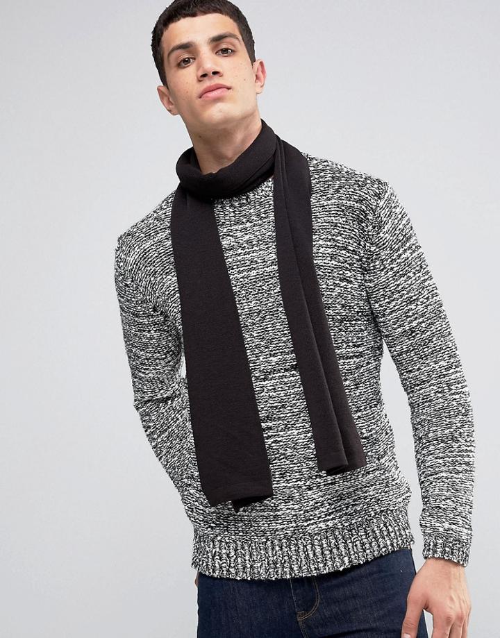 Asos Scarf In Black With Merino Wool - Black