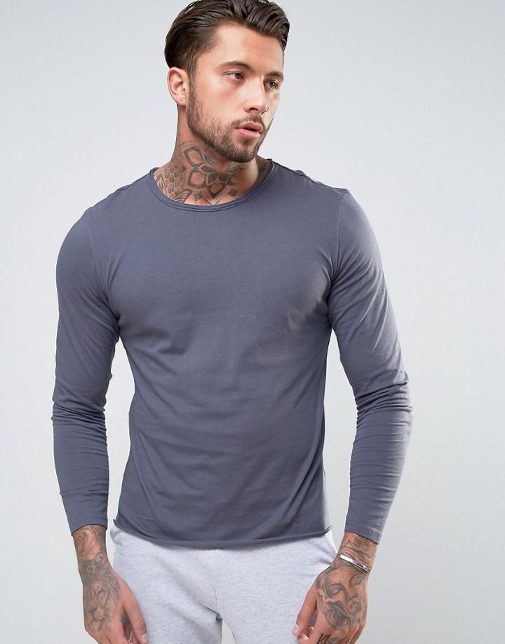 Another Influence Basic Raw Edge Long Sleeve Top - Navy