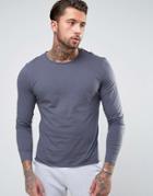 Another Influence Basic Raw Edge Long Sleeve Top - Navy