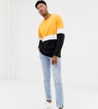 Asos Design Tall Oversized Longline Long Sleeve T-shirt With Color Block In Yellow - Yellow