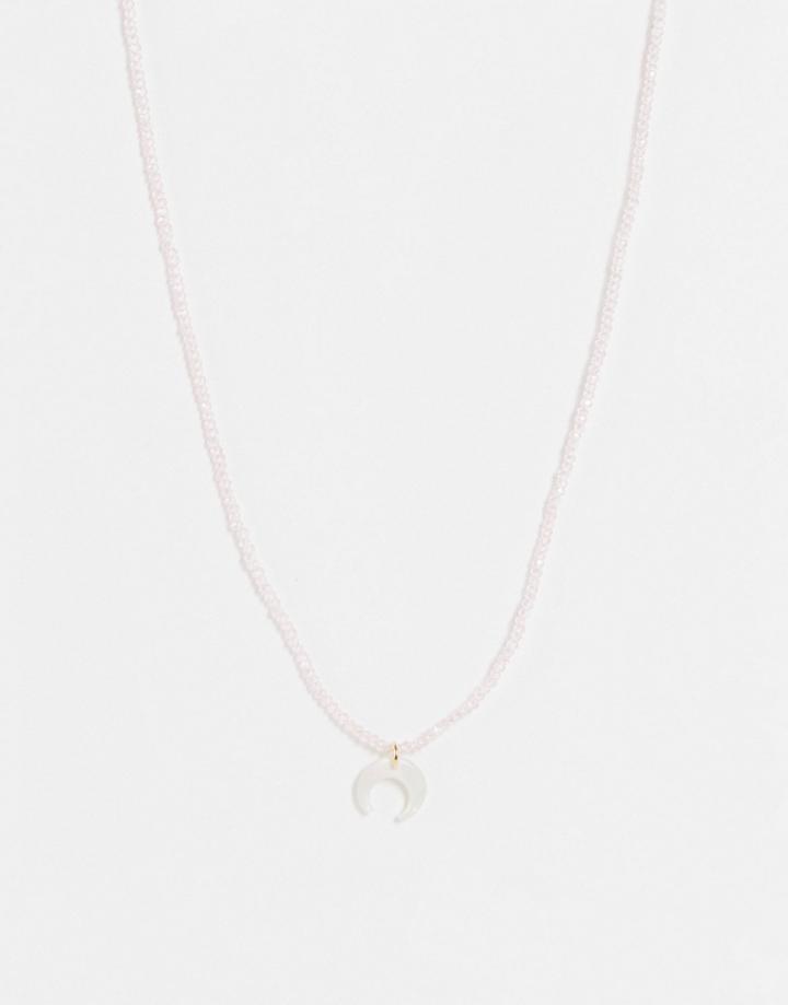 Designb Ditsy Beaded Necklace With Crescent Moon Charm-white