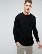 Asos Horizontal Rib Sweater With Curved Hem In Black - Black