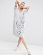 Asos White V-neck Dress With Drape Detail - Gray