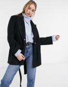 Asos Design Eyelet Belt Grandad Coat In Black