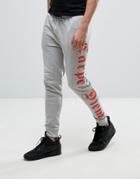Asos Skinny Jogger With Gothic Print In Gray Marl - Gray