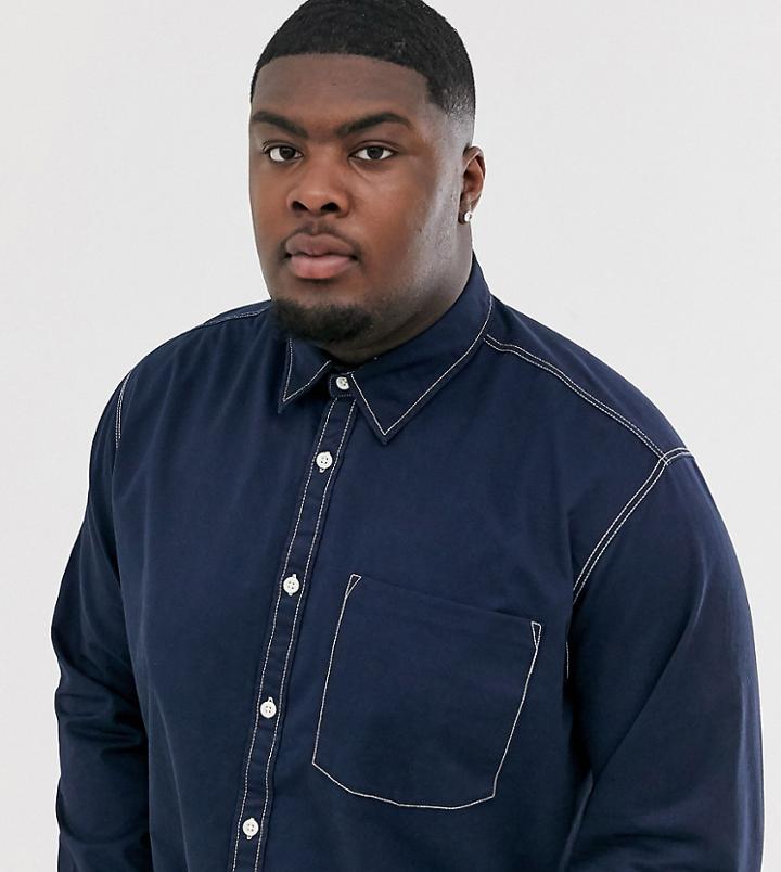 Jack & Jones Originals Contrast Stitch Shirt In Navy