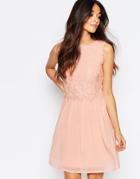 Club L Skater Dress With Eyelash Lace Overlay - Pink