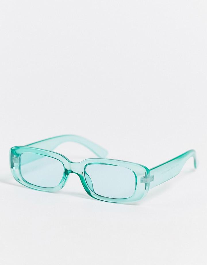 Asos Design 90s Recycled Mid Rectangle Sunglasses In Baby Blue