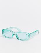 Asos Design 90s Recycled Mid Rectangle Sunglasses In Baby Blue