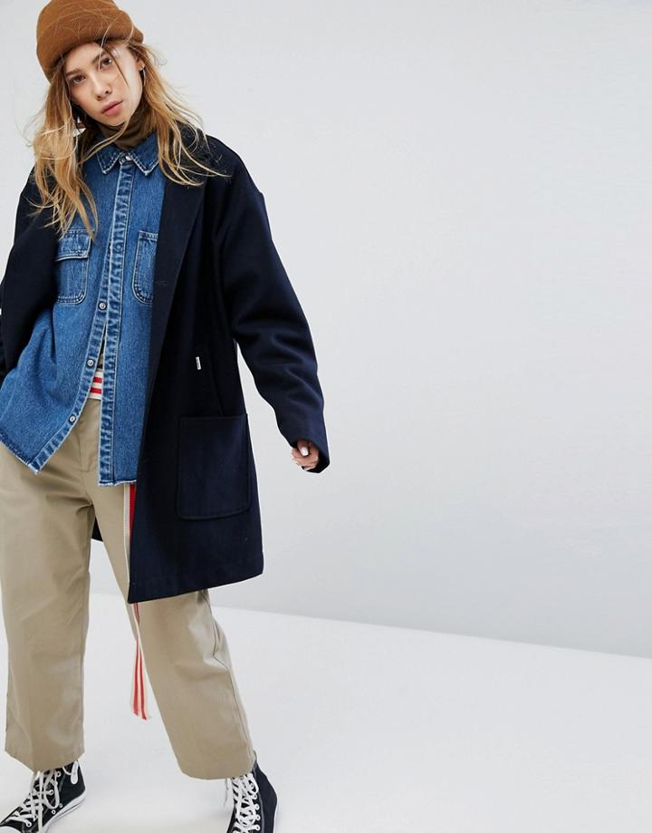 Carhartt Wip Smart Coat In Wool Mix - Navy