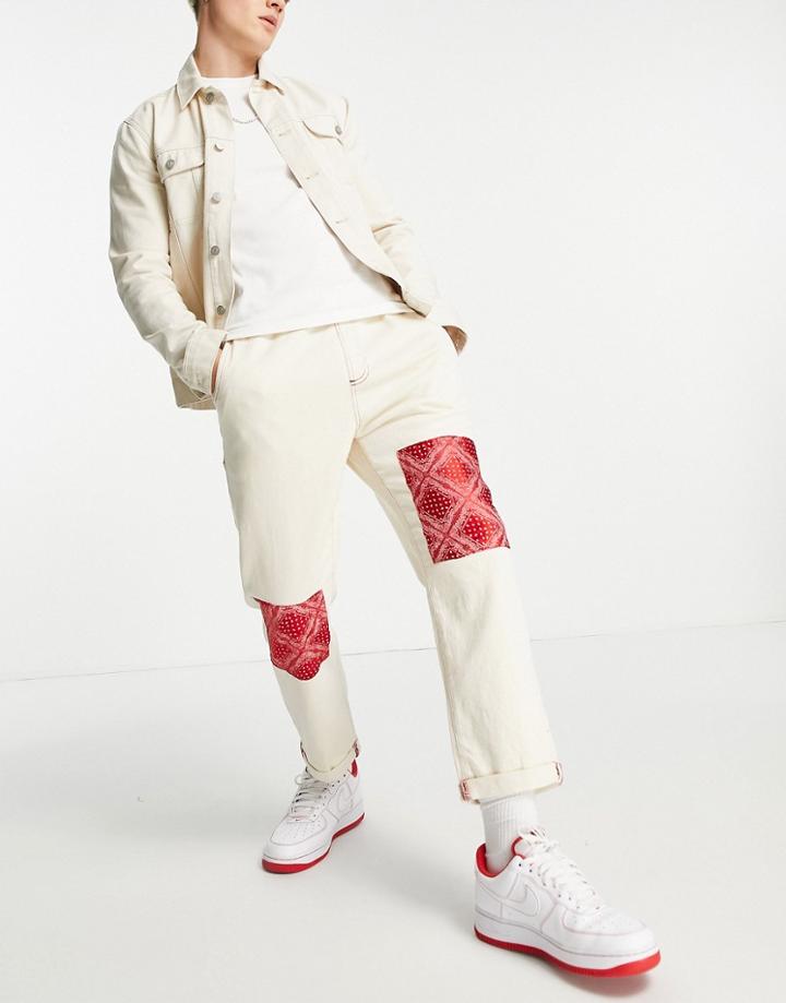 Ldn Dnm Patch Track Fit Denim Jeans In Cream - Part Of A Set-white