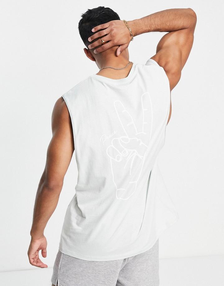 Jack & Jones Originals Oversized Tank Top With Peace Back Print In Light Blue