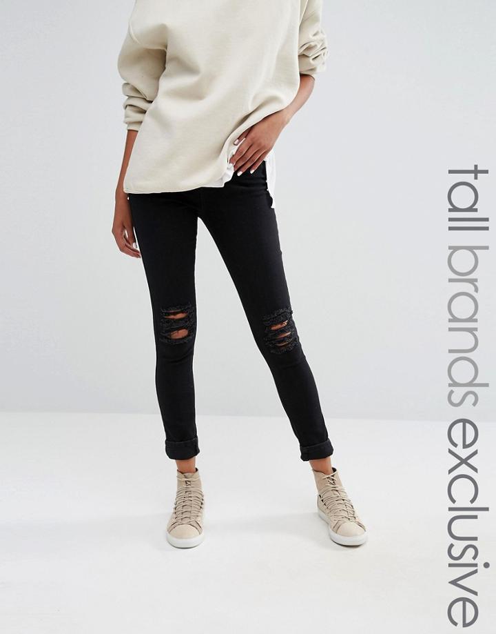 Daisy Street Tall Skinny Jean With Busted Knee - Black
