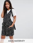 Asos Maternity Overall Romper With Strapping Detail In Polka Dot - Multi