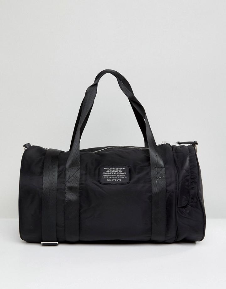 Schott Nylon Weekend Barrel Bag In Black - Black