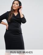 Goddiva Plus Dress With Drape Neck - Black