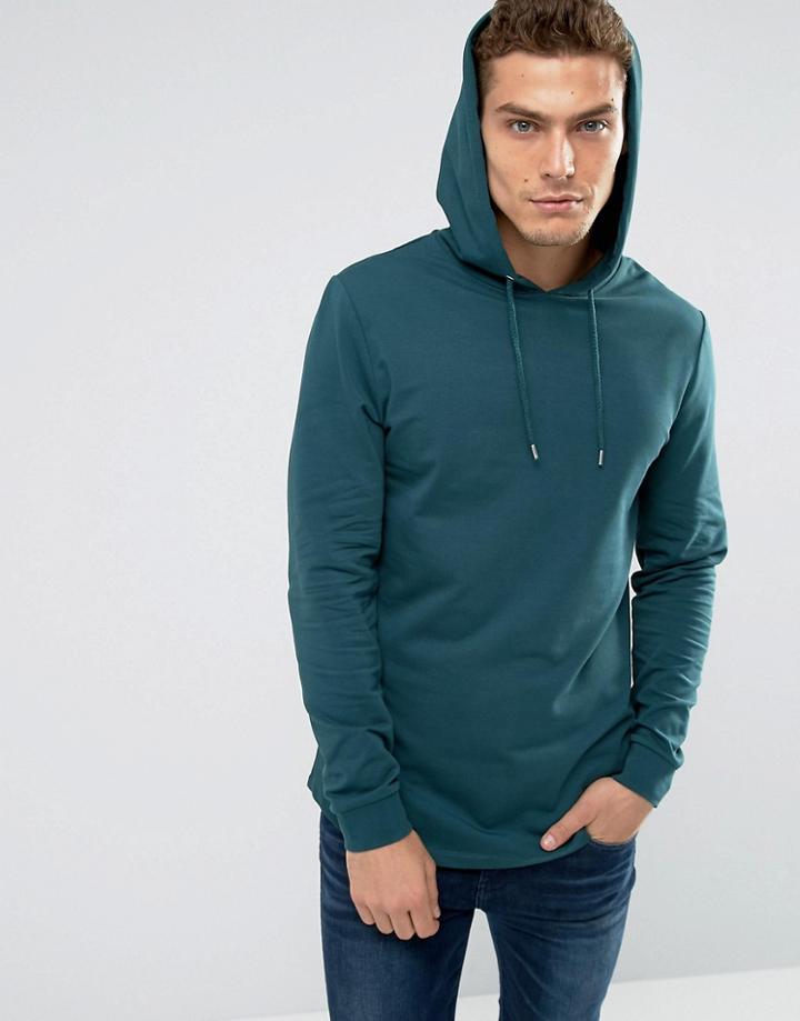 Asos Longline Muscle Fit Hoodie - Green