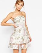 Asos Salon Organza And Jacquard Floral Cage Prom Dress - Multi