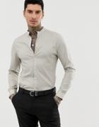 Asos Design Stretch Slim Polka Dot Shirt With Grandad Collar - White