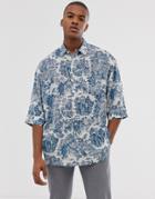 Asos Design Relaxed Shirt With Delicate Print-blue