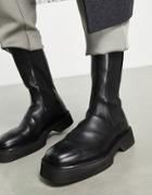 Asos Design High Chelsea Calf Boots In Black Leather On A Chunky Sole