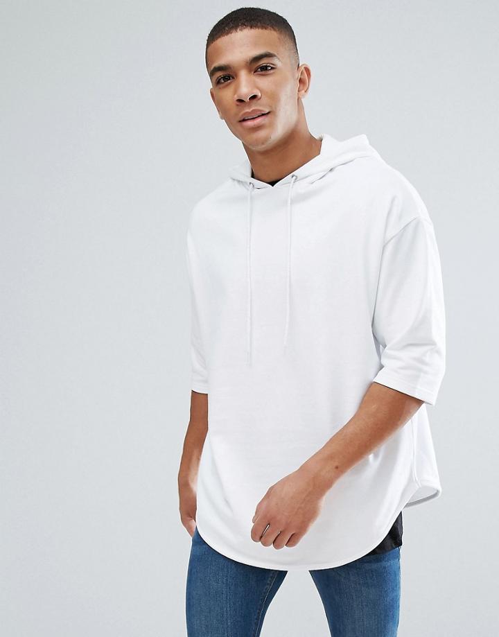 Asos Oversized Longline Short Sleeve Hoodie - White