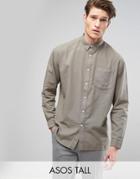 Asos Tall Oversized Casual Washed Oxford Shirt In Khaki - Green
