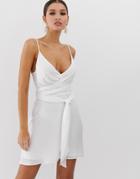 Asos Design Cami Wrap Mini Dress With Tie Waist - White