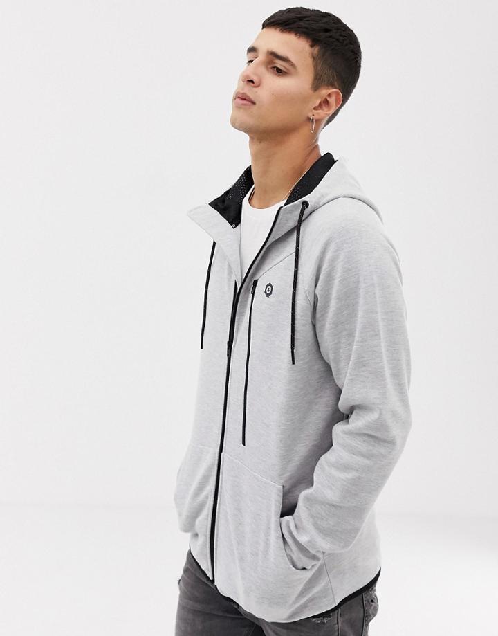 Jack & Jones Core Zip Through Hoodie With Tech Zips-gray