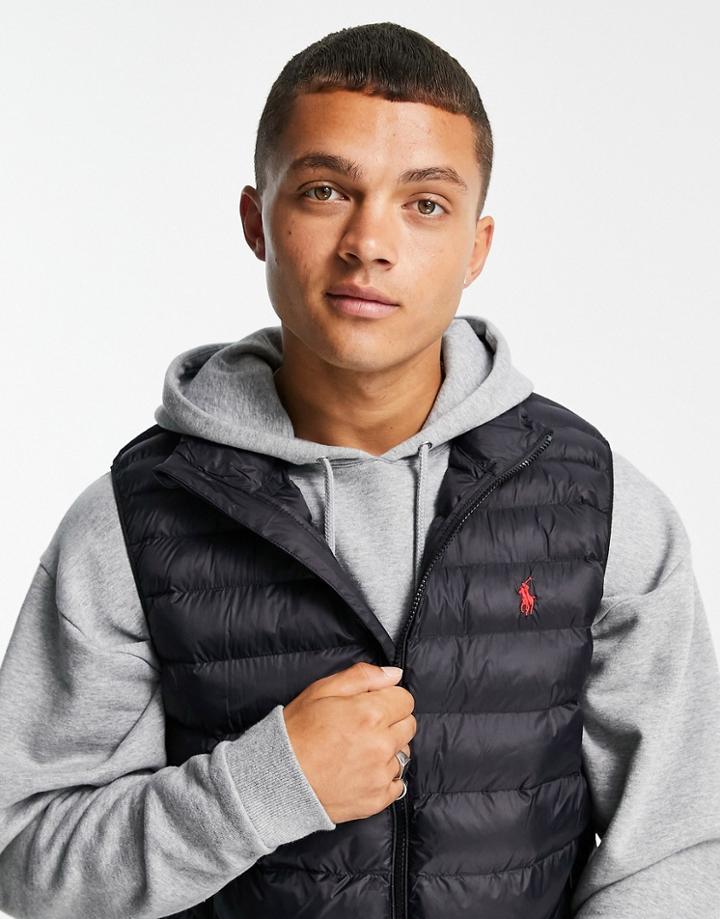 Polo Ralph Lauren Terra Icon Logo Recycled Nylon Puffer Vest In Navy-black
