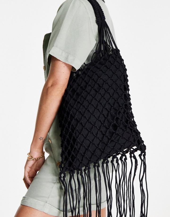 Nali Braided Fringe Tote Bag In Black