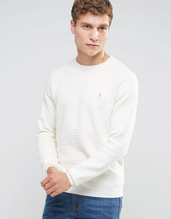 Farah Sweater With Textured Self Stripe In Slim Fit White - White