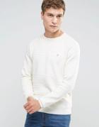 Farah Sweater With Textured Self Stripe In Slim Fit White - White