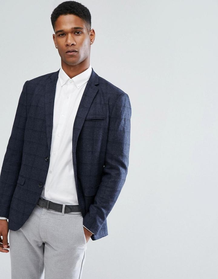 Jack & Jones Slim Check Blazer - Navy