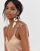 Asos Design Drop Earrings In Statement Floral Resin Design In White - White