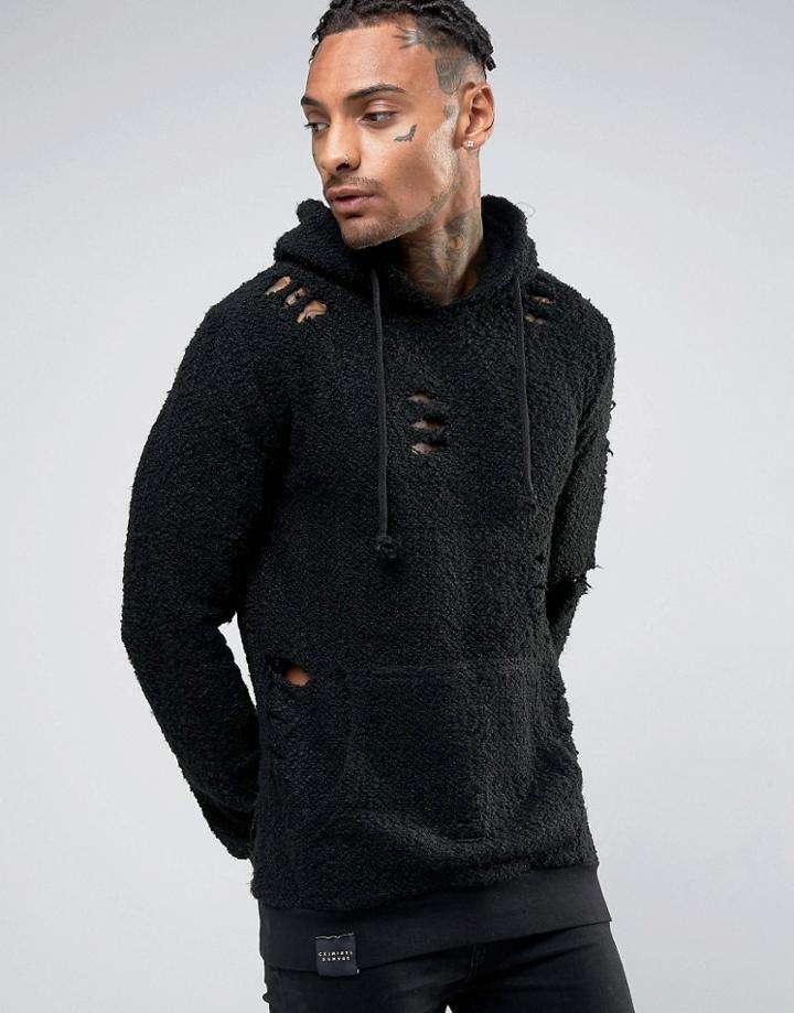 Criminal Damage Hoodie With Distressing - Black