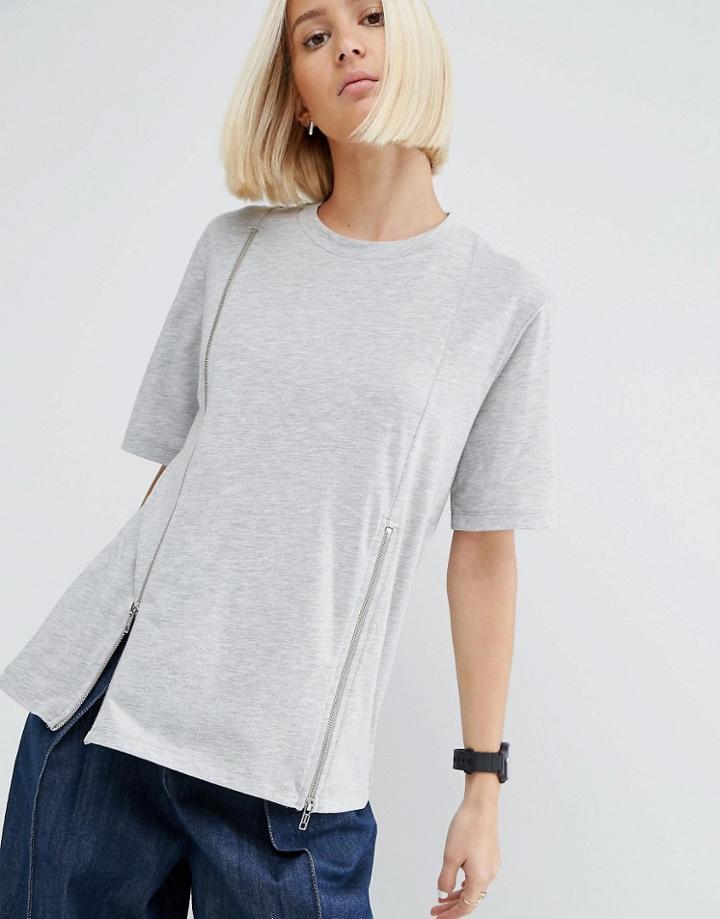 Asos White T-shirt With Zip Insert - Gray